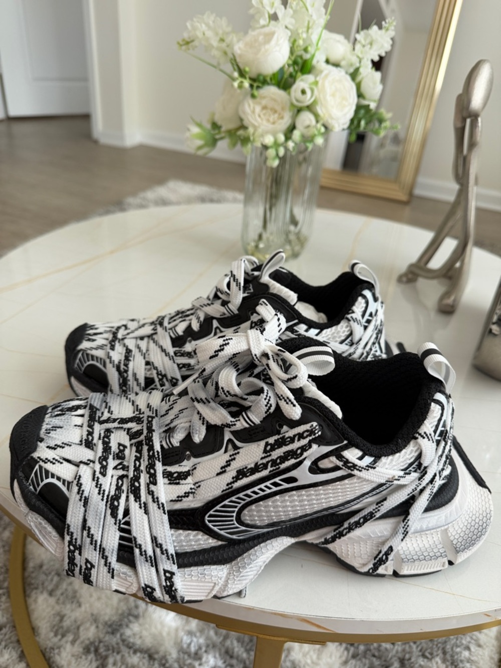 Balenciaga Black & White Graphic Runner Sneakers